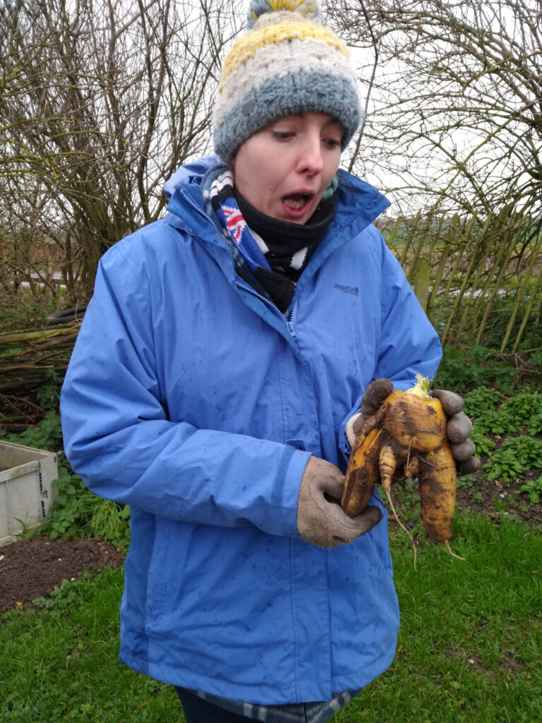 Helen horrified by the rude carrot