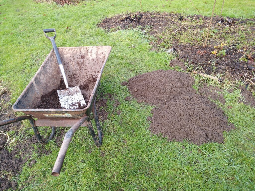 Clearing molehills, barrow for scale mole hills